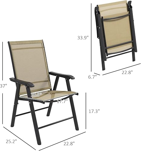 Miniatura 3 de Outsunny Juego de 4 sillas plegables para patio, sillas de comedor apilables para exteriores, con reposabrazos para césped, campamento, comedor,