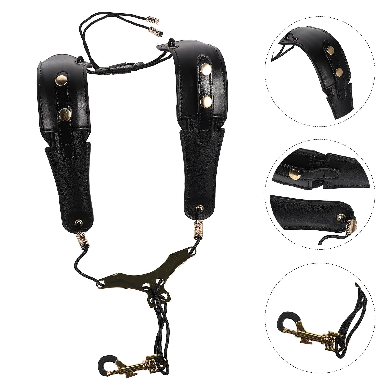 Abaodam Correa de Hombro Acolchada Material de Cuero y Metal Negro, Práctica y Resistente para Saxofón Adecuado para Músicos Adultos y Estudiantes