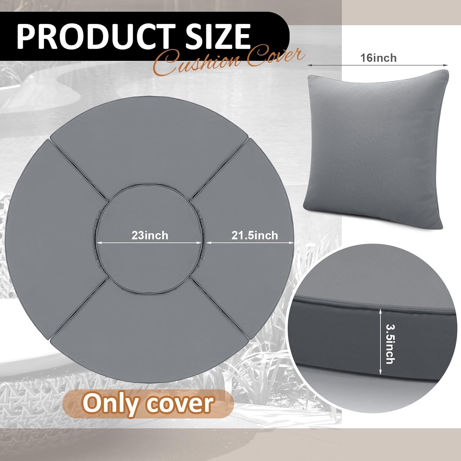 Patelai 66" Outdoor Daybed Cushion Cover Round Replacement with 4 Pcs Pillow Covers Waterproof Fade Resistant Sun Bed Outdoor Cushion Cover Patio(Gray)