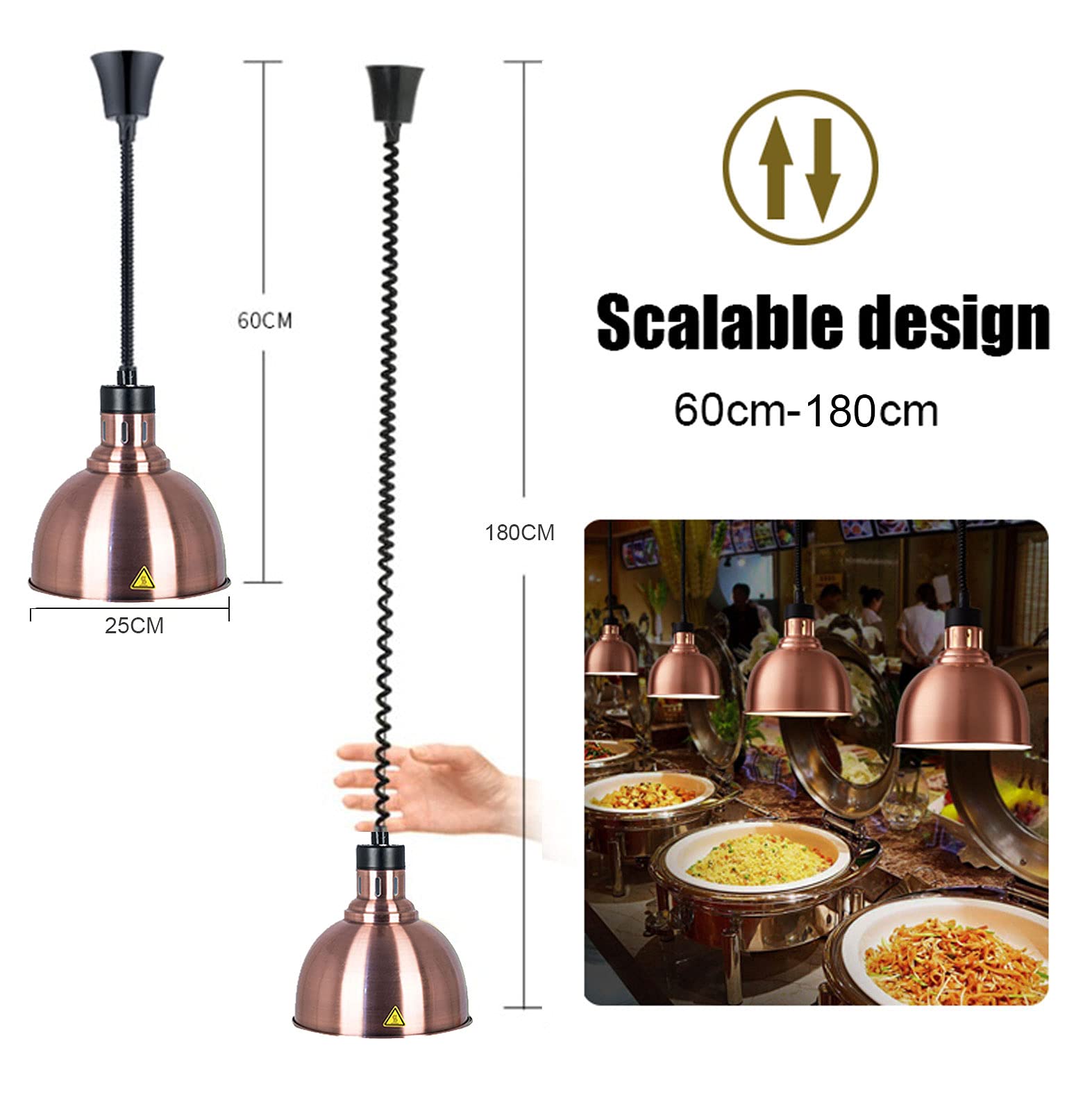Lampa do podgrzewania potraw, podgrzewacz potraw do restauracji bufetowych, kuchni hotelowych, chowana lampa grzewcza do jedzenia, komercyjne urządzenia gastronomiczne, 250 W (1 szt.)