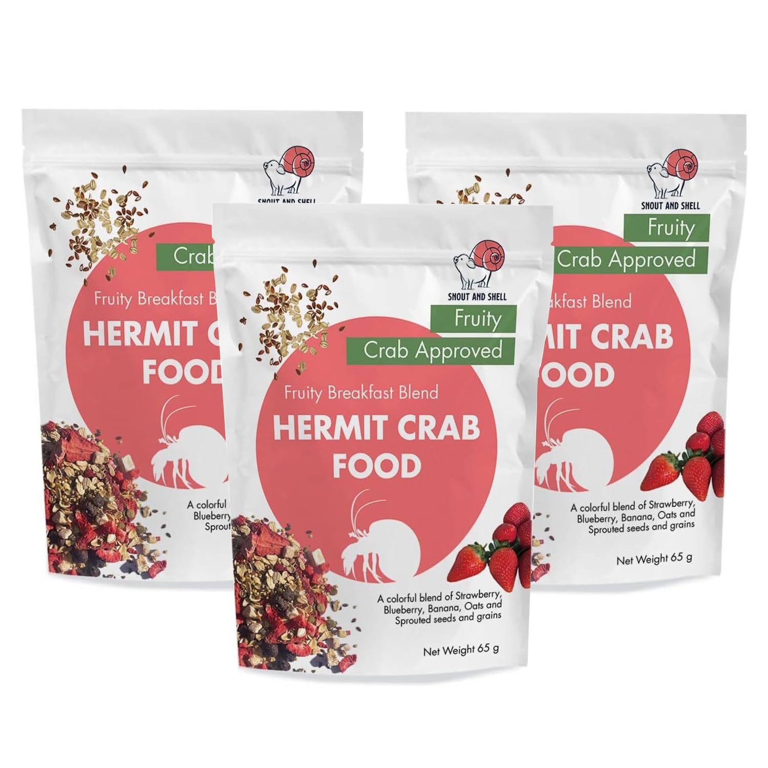 Snout and Shell Hermit Crab Food - Eco Animal Pet Snack Treat for Protein & Nutrients - Aquatic Pet Animal Snack Treat (3pack-Fruity Breakfast Blend)