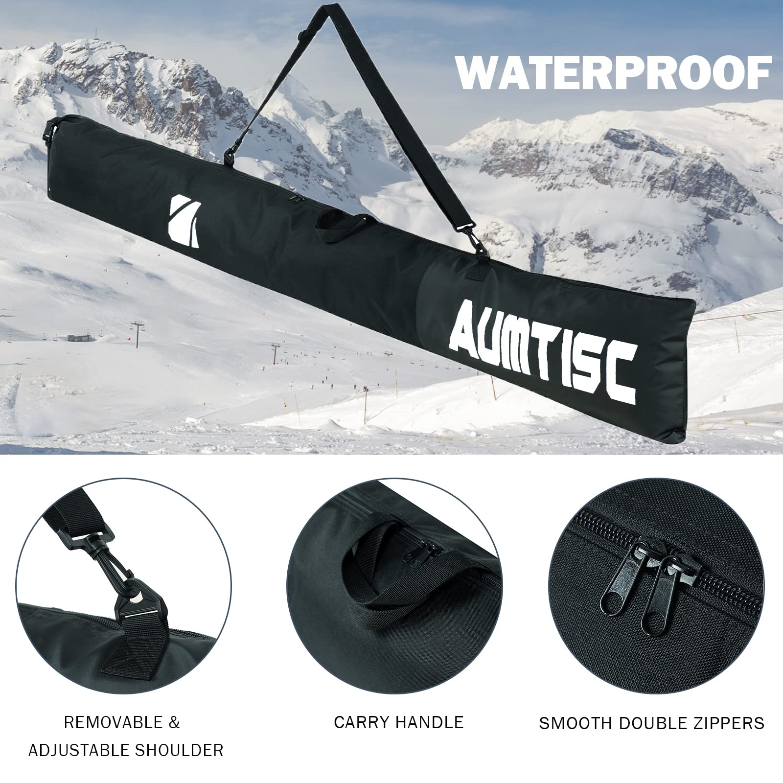 AUMTISC Sac de Ski Combiné Rembourré pour Chaussures de Ski Longueur Réglable 200 cm