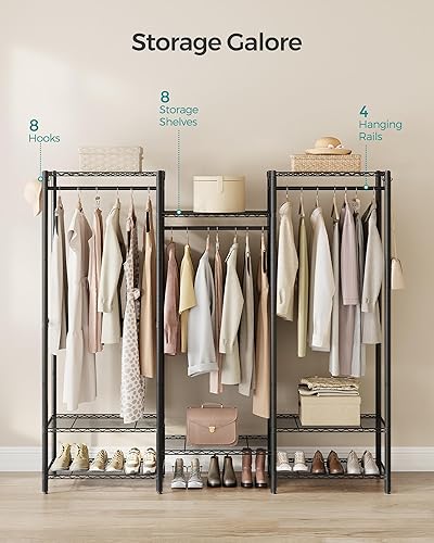 Miniatura 4 de SONGMICS Armario portátil resistente perchero de ropa, organizador de armario independiente, perchero de metal con estantes de alambre ajustables,