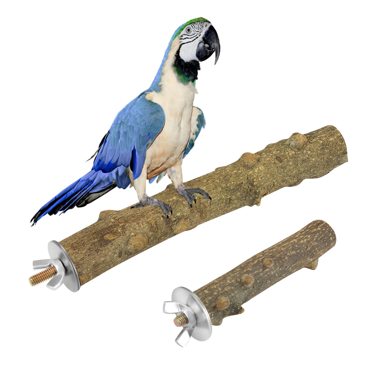 Andiker 2 Piezas Soporte de Pájaro, Juego de Loro de Madera Natural Perch, Barra de Molienda de Garras de Pájaro, Budgies, Parots, Conures, Lovebirds, Accesorios de Jaula de Juguete (10cm+20cm)