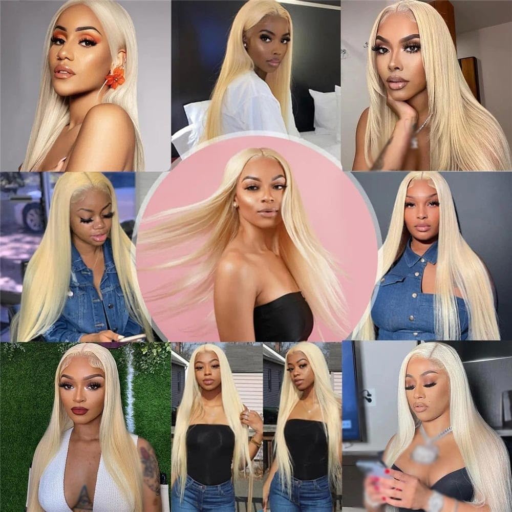 Dopinki do włosów z prawdziwych włosów z koronką, 40,6-66 cm, kolor: blond #613, 120 g, Remy, jedwabiście miękkie, gładkie, podwójnie tresowane, grube końcówki, z tyłu (50 cm)