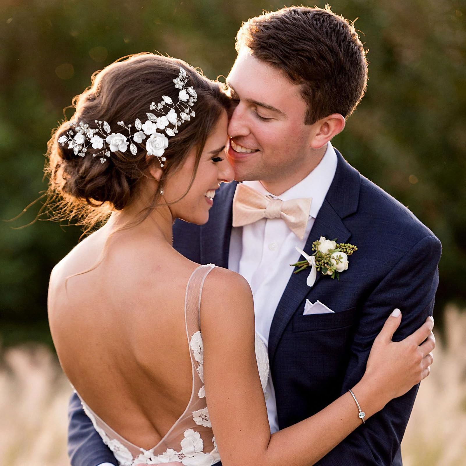 Kiiwah Fiore Sposa Matrimonio Capelli Vite Cristallo Fasce per Capelli Accessori Capelli Sposa Argento, Forcine a Forma Perlé a Forma Di U per Donne e Ragazze