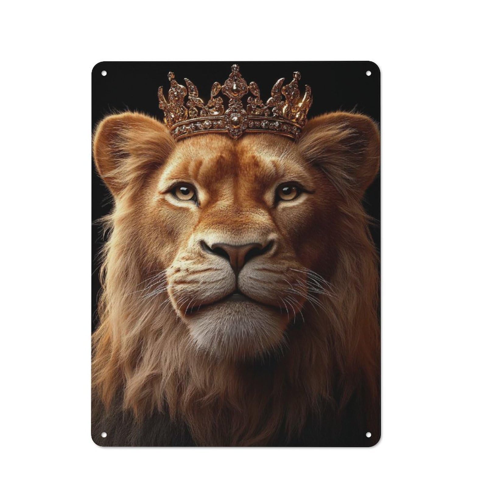 Junmoney Style-3 Lion King With Golden Crown Rustic Tin Wall Plaque 40X30cm For Hobby Room Or Studio, A Christmas Gift For People Styling Hobby Room And Studio
