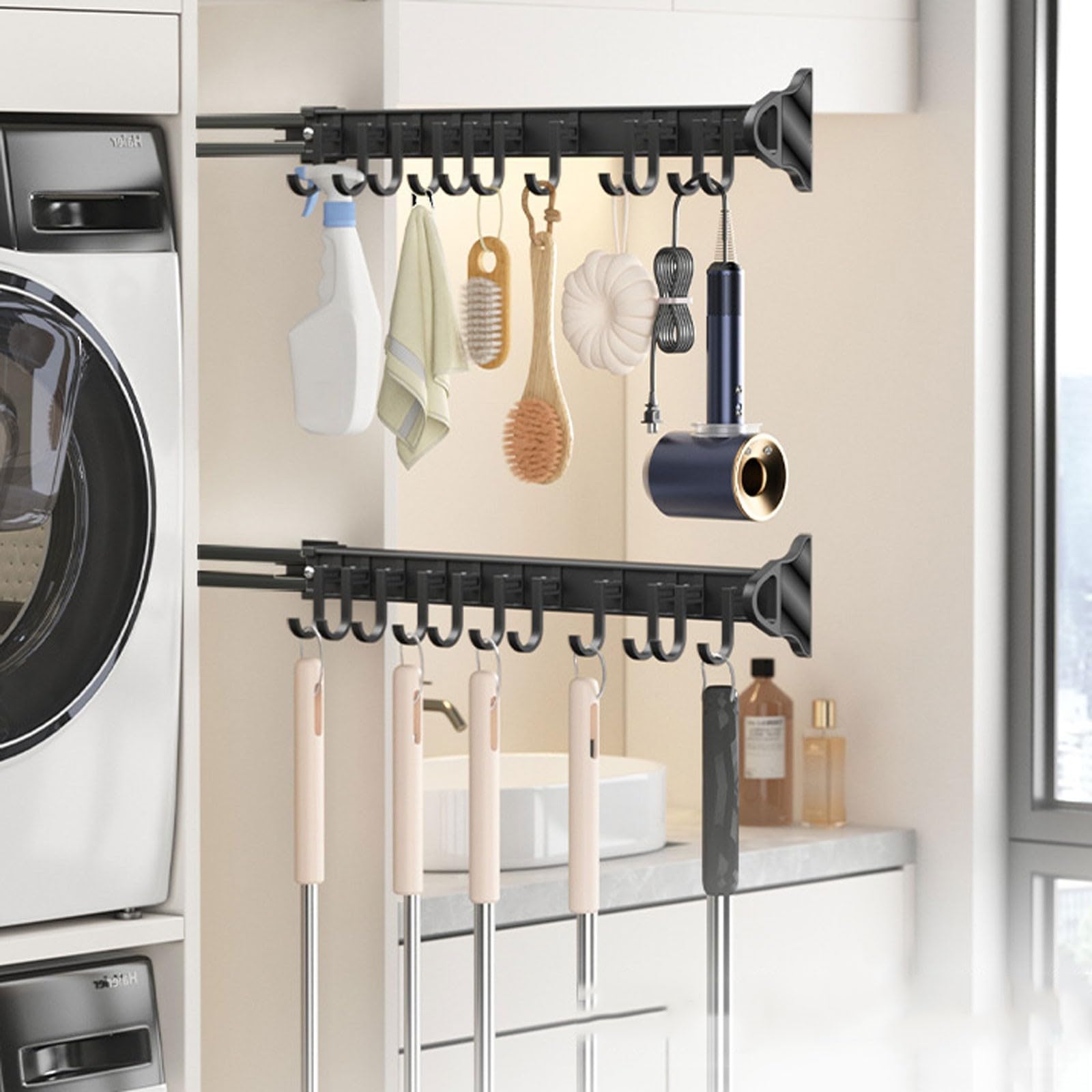LHBM Adjustable Pot Racks Pull Out Pot and Pan Organizer Aluminum Alloy Hanging Storage Rack Multifunctional Easy to install High load-bearing capacity for Laundry Room Kitchen A,46cm