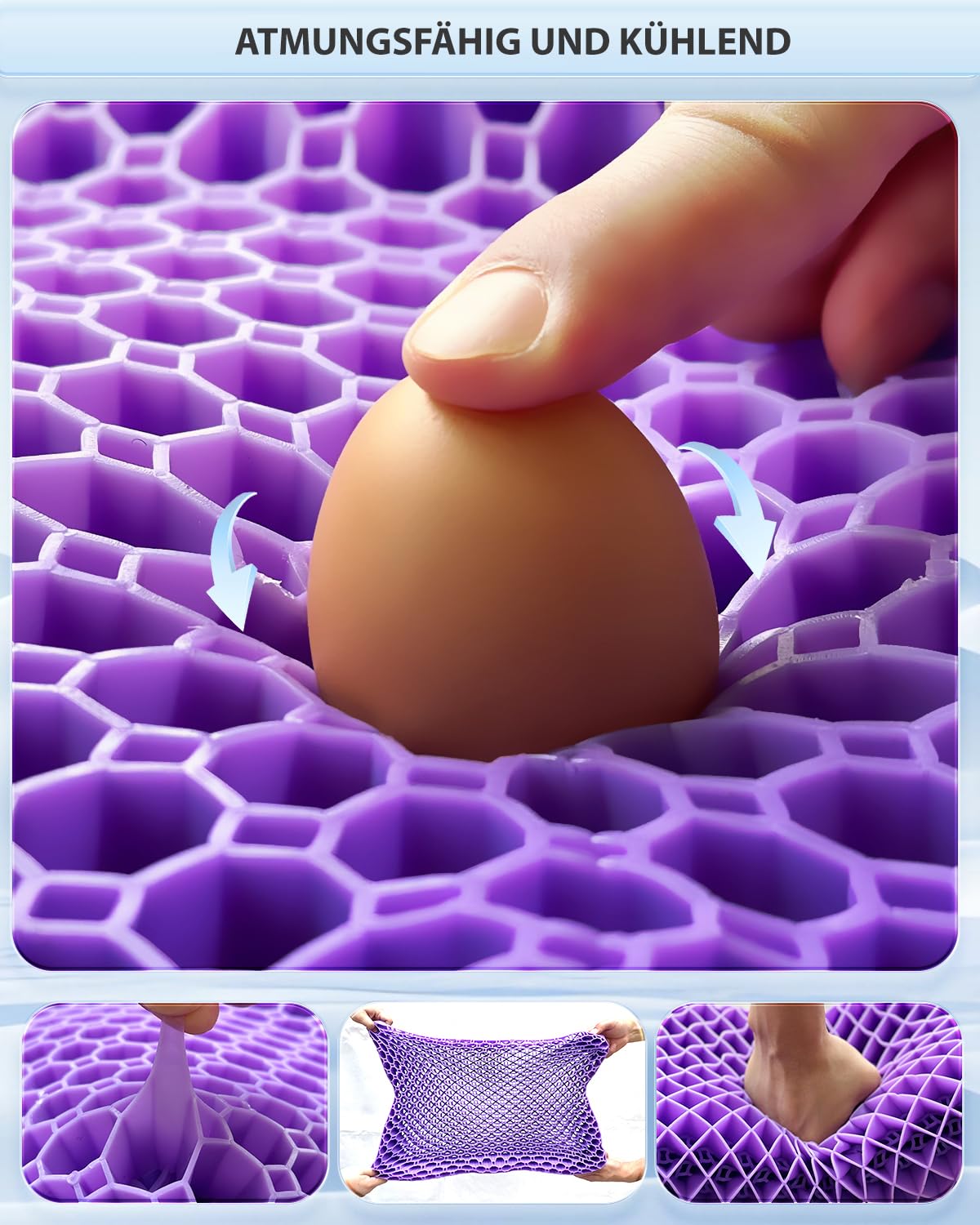 Coussin Gel Ergonomique, Respirant, Répartit Pression,Violet,50cm