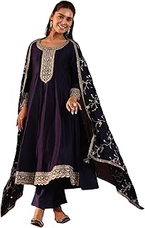 Libas Embroidered Silk Blend Anarkali Kurta With Trouser and Dupatta Price In India