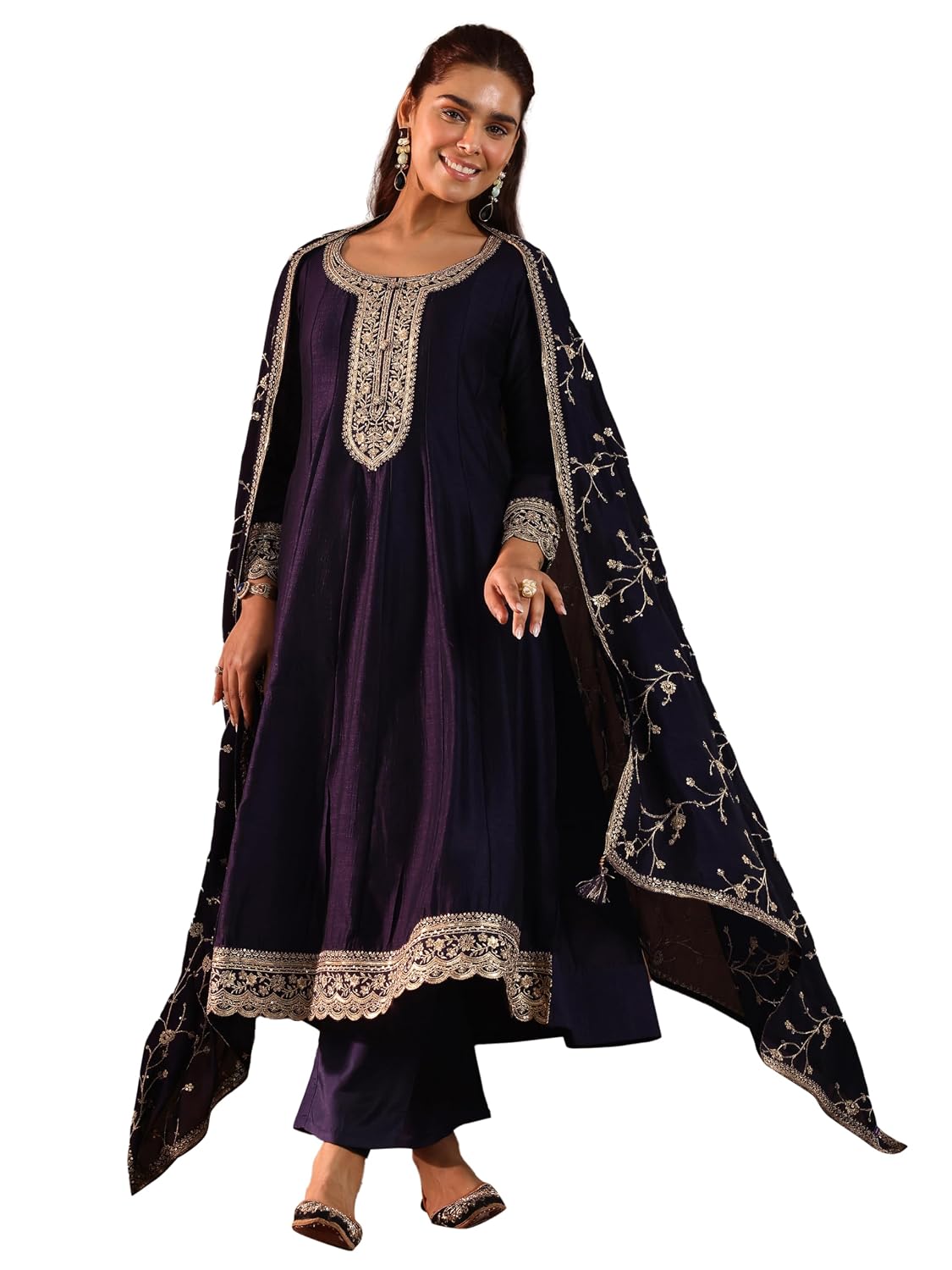 Libas Embroidered Silk Blend Anarkali Kurta With Trouser and Dupatta