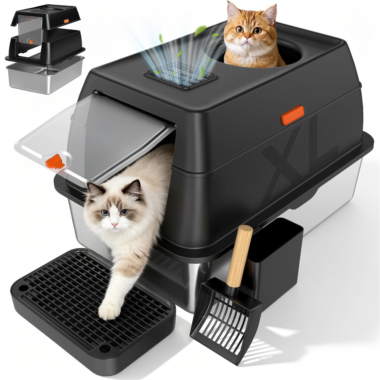 Tevila XL Enclosed Stainless Steel Litter Box