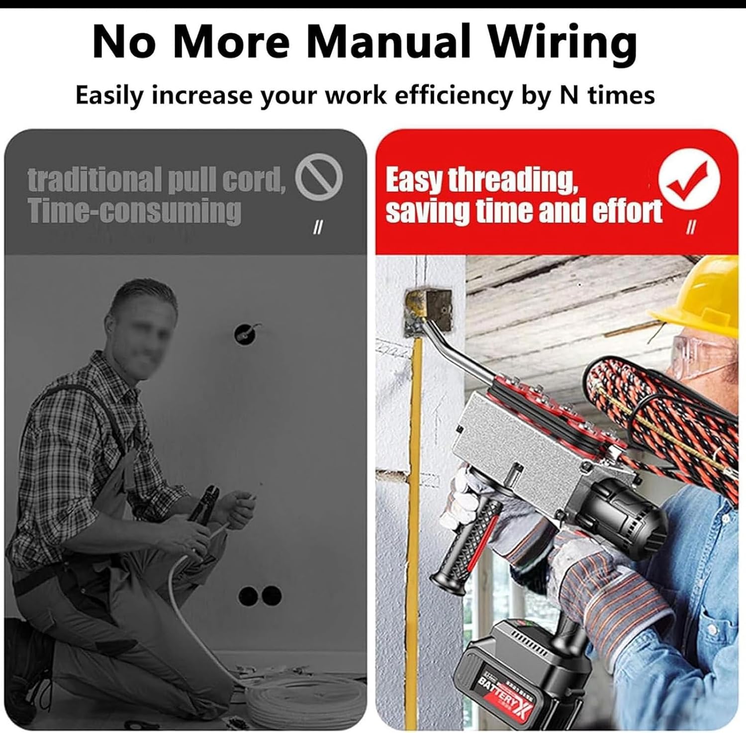 Brushless Lithium Electric Threading Machine, Electrical Wire Threader Fish Tape Cable Puller, Electrician Wall Wiring Machine, Cordless Electric Wire Puller, for Hydropower Wiring