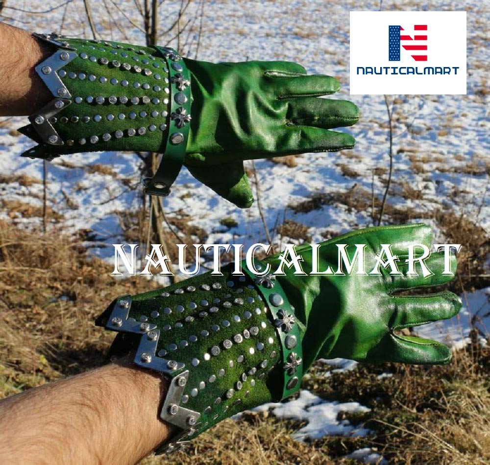 Nautical-Mart Renaissance Leather Gauntlets Reenactment Reenactors Stage Props Leather Historical Knight Accessories