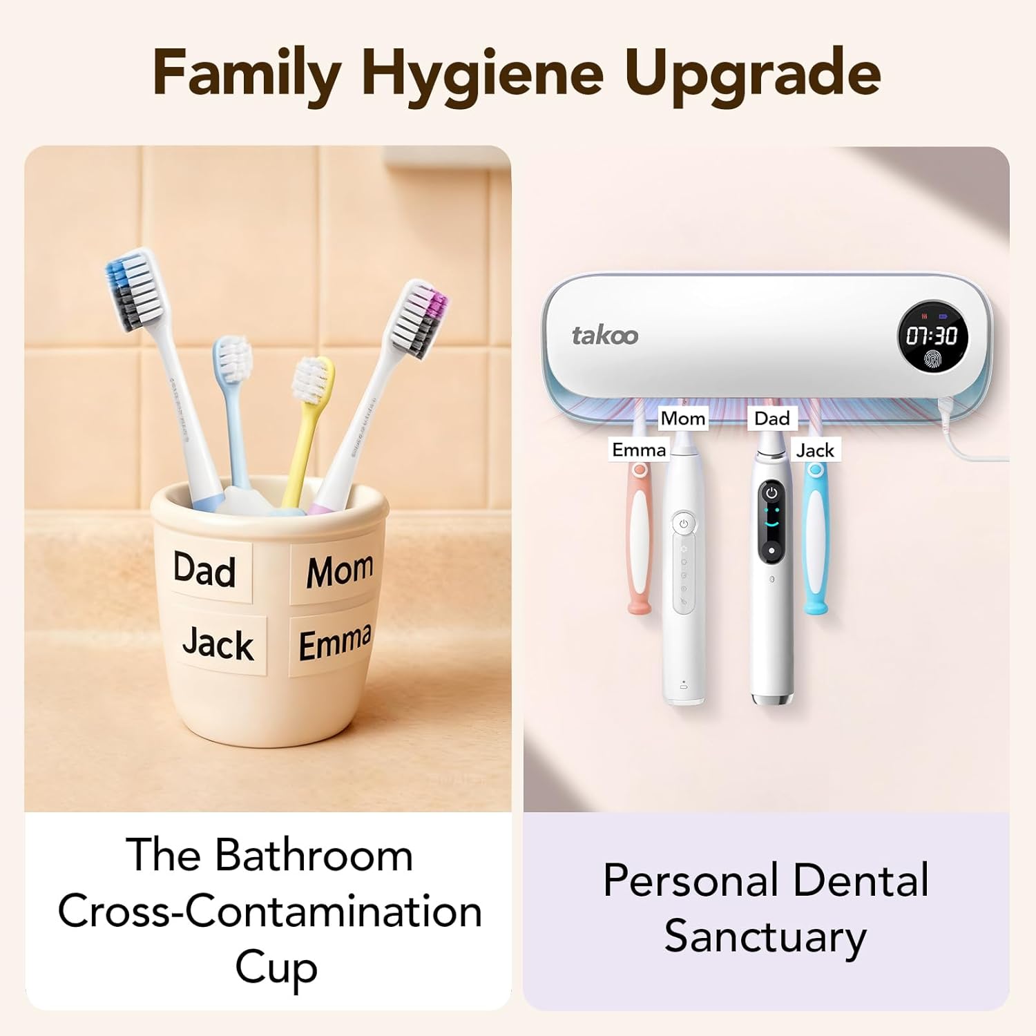 Takoo Toothbrush Cleaner, 4 Slots Wall Mounted Toothbrush Holder for Bathroom, Smart Hot Air Drying Technology, Rechargeable Smart Home Gadget - Image 5