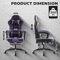 Vista 3 de Silla de escritorio para juegos para adultos, silla ergonómica para juegos con reposapiés, reposacabezas y soporte lumbar, material de cuero, altura