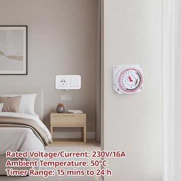 24 Hour Energy Saving Switch –Immersion Heater Timers Switch, Central Heating Timer, Timer Light Switchs, Energy Saving Control, Easy Installation, 16a Indoor In-Wall For Home, Home Appliance, Pumps