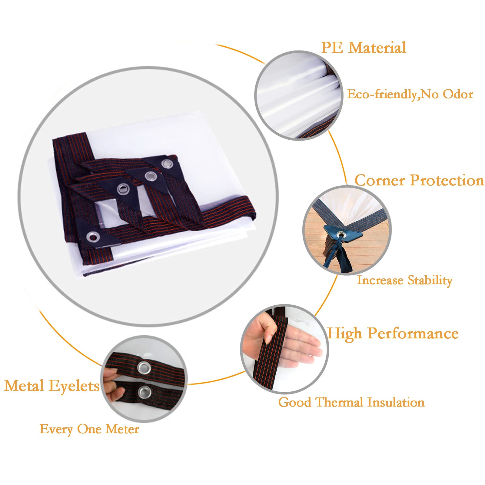 FWTXZTER Telo Impermeabile per Esterno, 3x4M Telone Trasparente in PE Impermeabile da con Occhielli, Robusto Copertura Teloni per Giardino Gazebo Pavilion Terrazza