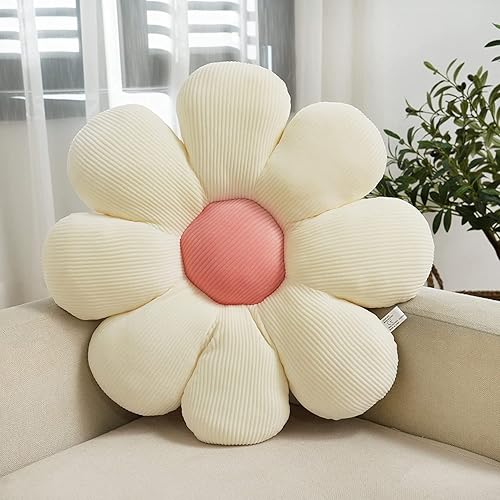 Almohada de flores con diseño de margaritas almohada suave para plantas cómoda y estética decoración del hogar para dormitorio sala de estar blanco