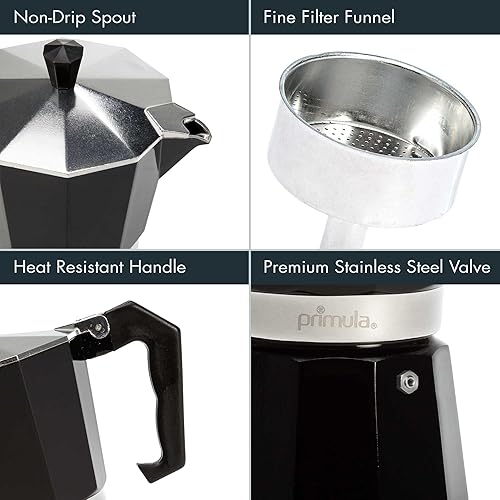 Miniatura 64 de Primula Cafetera clásica para café expreso y café, olla moka para café italiano y cubano, cafetera Greca, cafeterías, 3 tazas de espresso