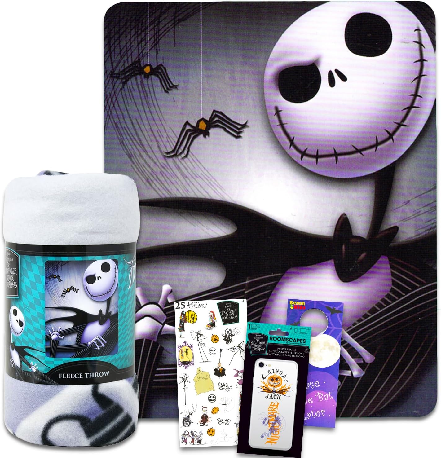 Disney Nightmare Before Christmas Fleece Blanket Set - Bundle with Jack Skellington Blanket, Stickers, More for Kids Toddlers Children | Nightmare Before Christmas Fleece Throw