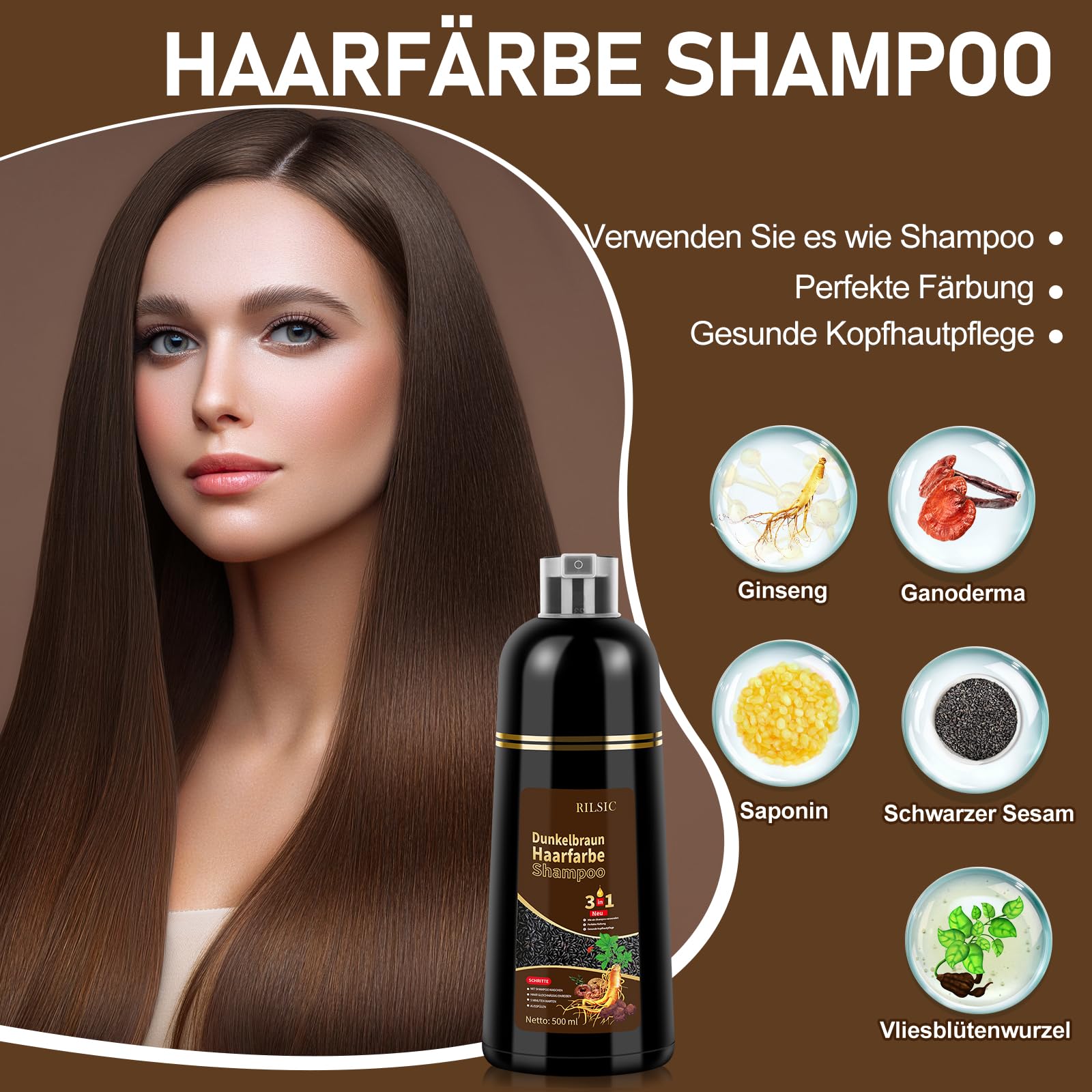 Amazon.com : RILSIC Instant Dark Brown Hair Dye Shampoo 3 IN 1
