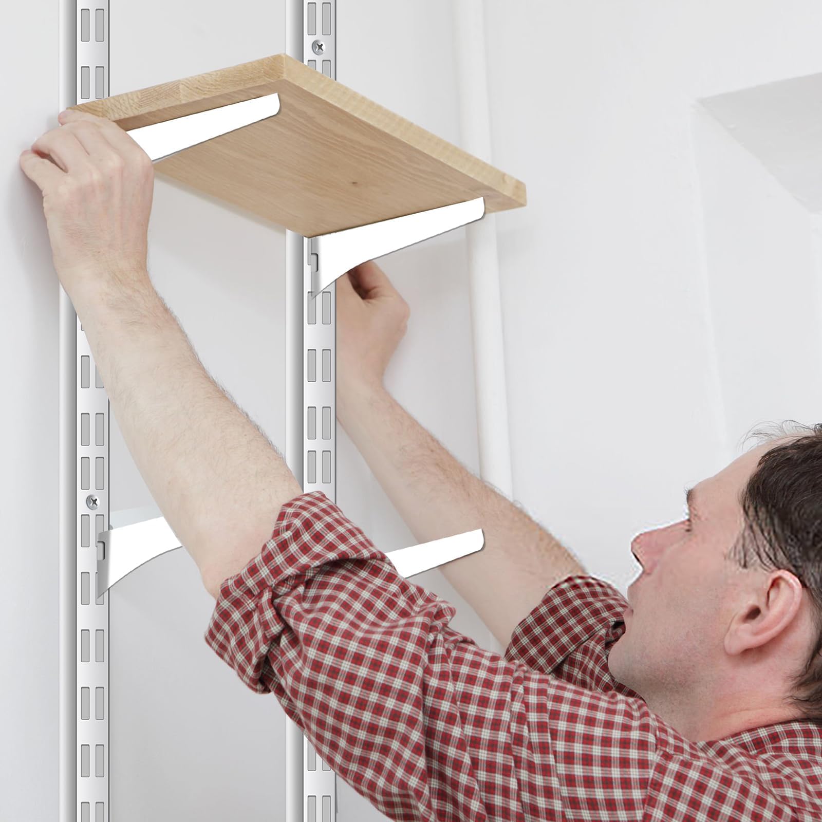 6-Pack Heavy Duty Wall Shelf Rails (47.5 Inch) – Dual-Track Adjustable Standards For Closets, Pantries, Garage Shelving – White Finish