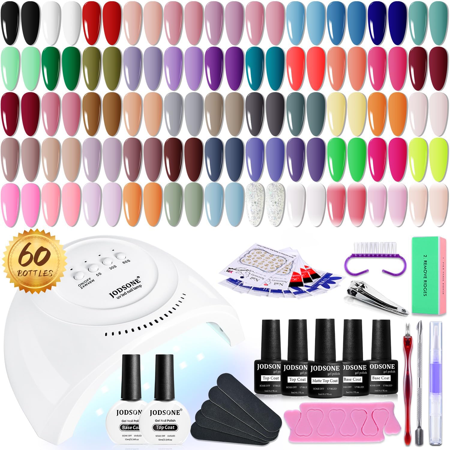 JODSONE Gel Nail Polish Kit with U V Light 55 Colors Top Coat Base Coat