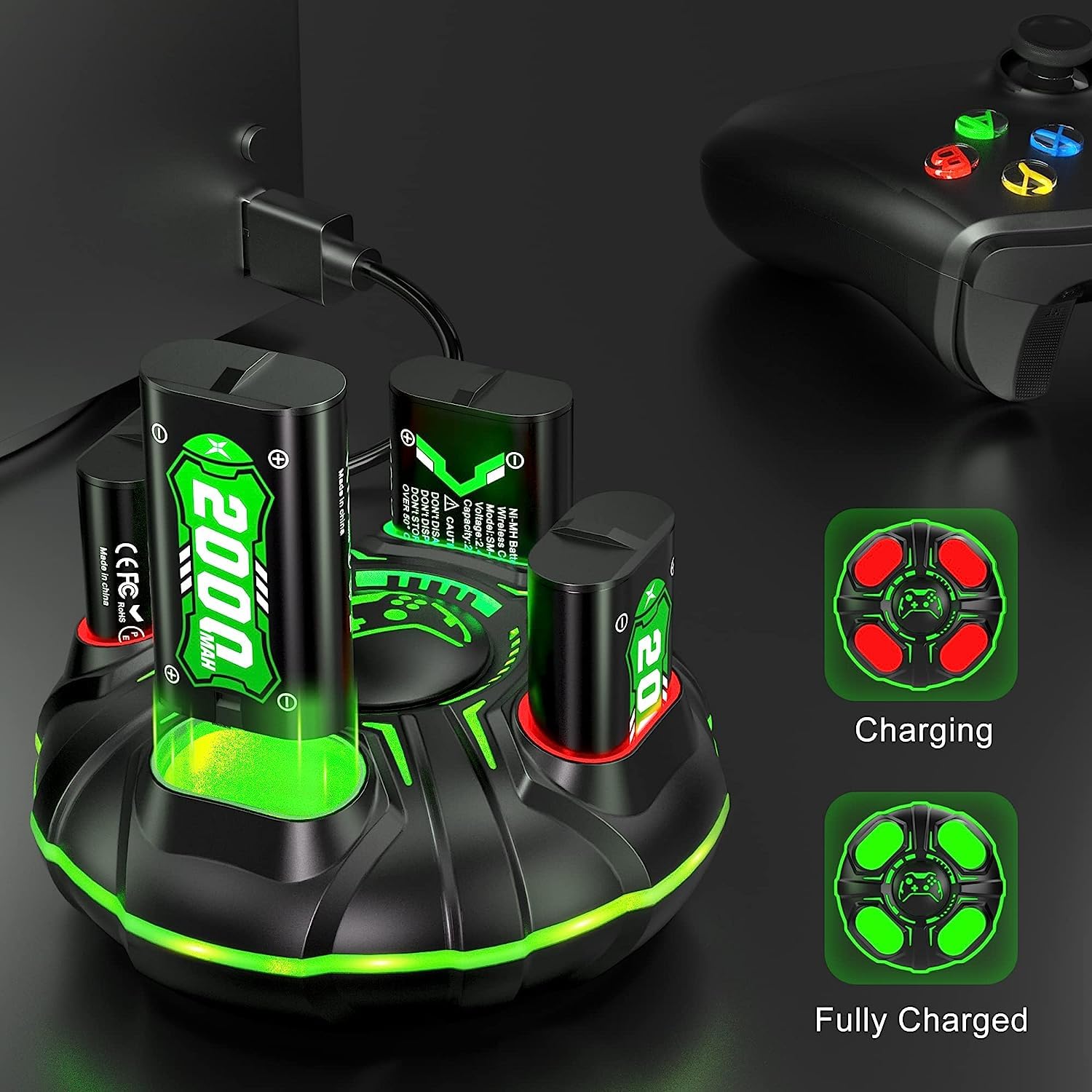4800mWh(2000mAh) Batteria per Xbox One/One S/X/Xbox Series X/S, Ricarica Rapida in 2.5 Ore Batteria Ricaricabile per Xbox One/Xbox Series X/S/Xbox One S/X/Xbox One Elite