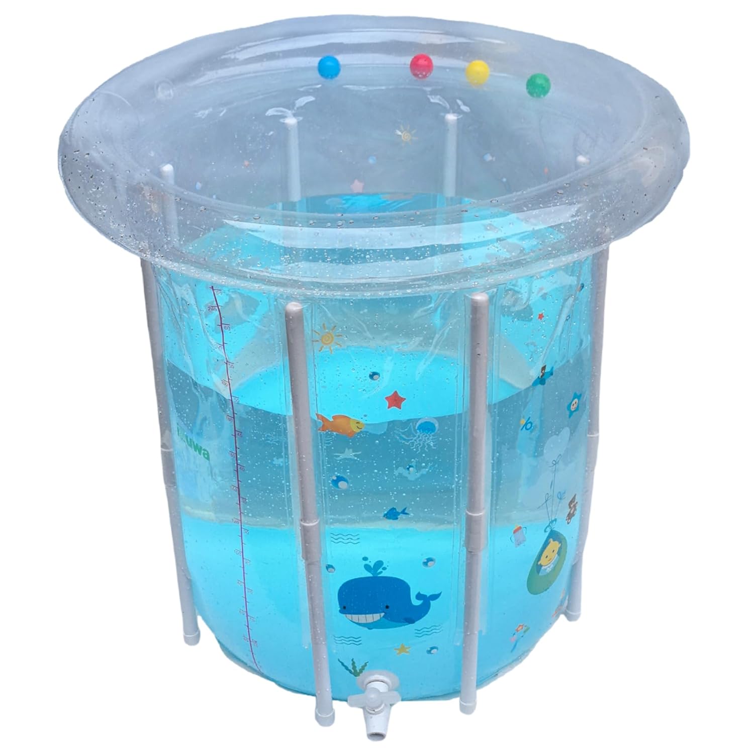 Kiddie Pool 29.5x31.5in Inflatable Baby Pool Cartoon Pattern Baby Swimming with Drainage Transparent Sealed PVC Cooling Toddler for Hot Days &