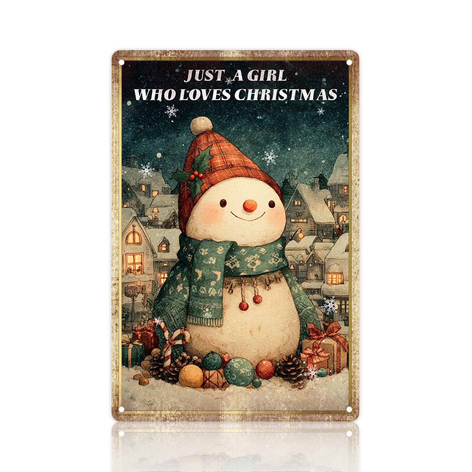 Photo 1 of ?UrLLssMo Vintage Christmas Tin Sign - 12x8 Inch - Featuring Santa's Sleigh Ride Over Festive Cityscape with the Text "MAY YOU NEVER BE TOO GROWN UP TO SEARCH THE SKIES"?