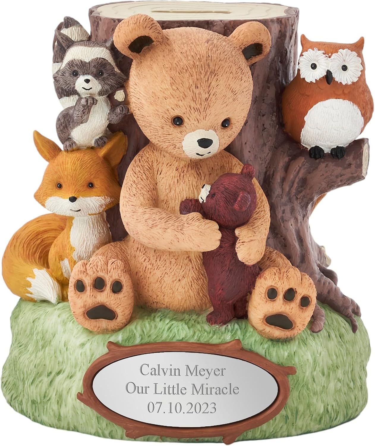 THINGS REMEMBERED Engraved Woodland Animals Resin Coin Bank (Free Customization), Baby Boy or Girl Keepsake Piggy Bank, Nursery Decor
