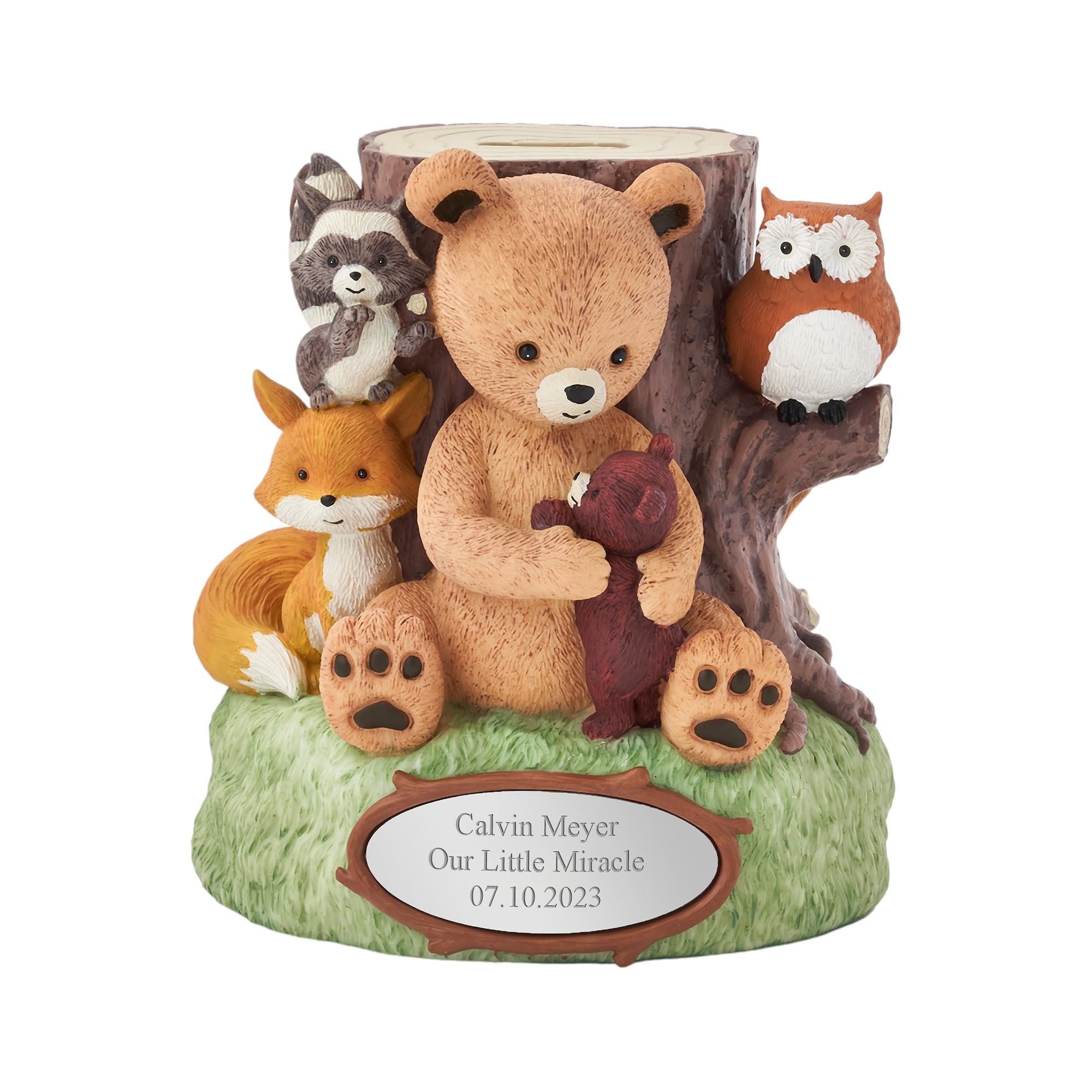 THINGS REMEMBERED Engraved Woodland Animals Resin Coin Bank (Free Customization), Baby Boy or Girl Keepsake Piggy Bank, Nursery Decor