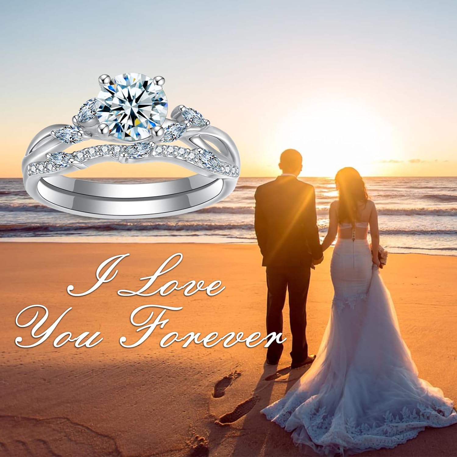 1-4/5 Carats Round Cut Moissanite Engagement Ring Sets for Women,18K White Gold Platinum Plated Infinity Wedding Rings Sets With Leaf S925 Stackable Bridal Ring Sets Gift for Anniversary Wedding