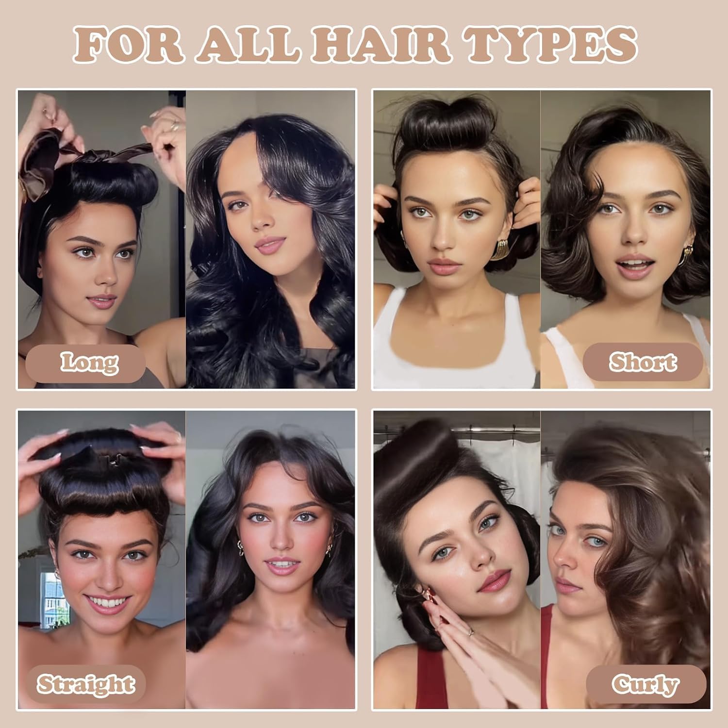 Heatless Curlers, 4PCS Brown Heatless Curls, Heatless Blowout Rods, Overnight Blowout Rods for All Curls Hair Types DIY Hair Styling - Image 4