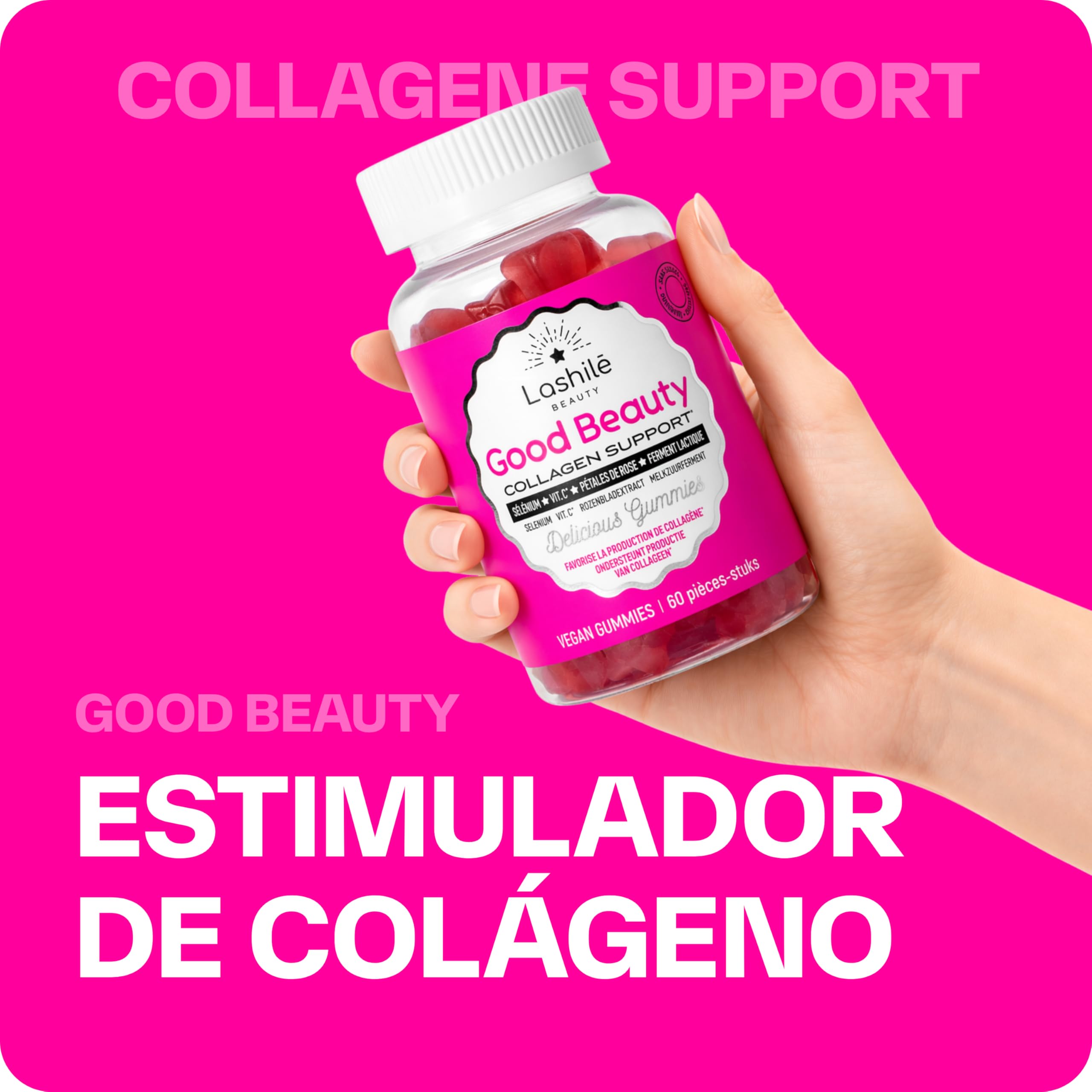 Lashilé Beauty - Complementos Alimenticios - Potenciador de colágeno - Good Beauty - Selenio, Vitamina C, Fermento láctico, Ácido hialurónico - 60 Gummies