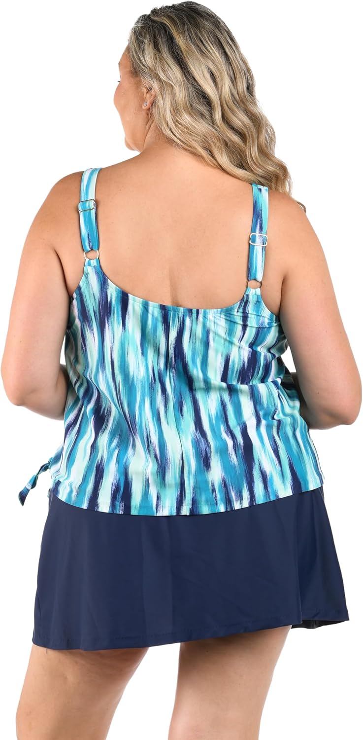 Maxine of Hollywood Womens Scoop Neck Faux Tankini Swim Dress One Piece - Image 2