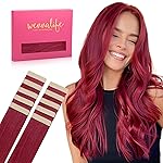 WENNALIFE Tape in Hair Extensions Human Hair Burgundy Red Tape in Extensions, 10pcs 30g 24 inch Remy Invisible Tape Ins Straight Colored Soft Real Human Hair Tape in Extensions Refill Set Extensions