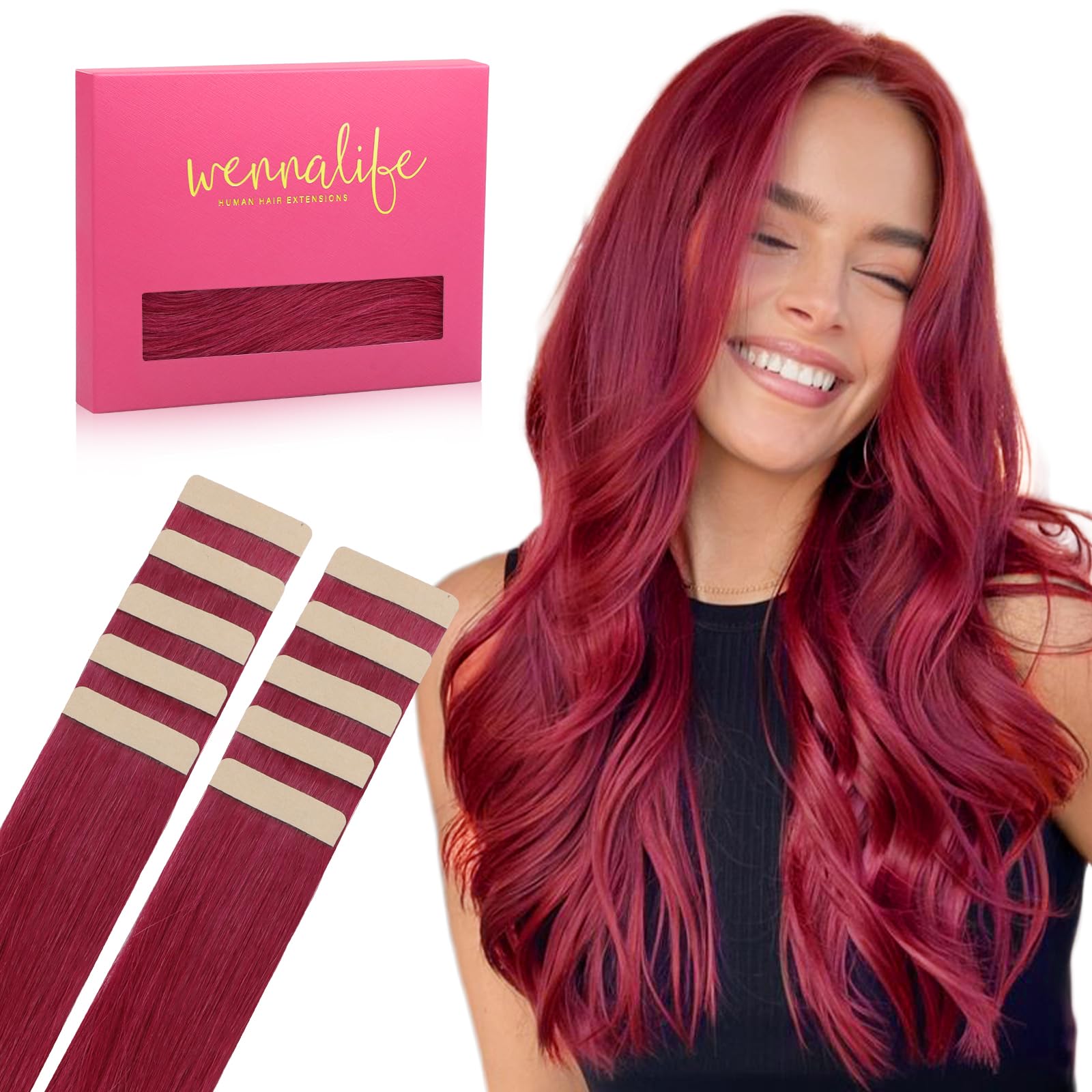 WENNALIFE Tape Extensions Echthaar, 25 to 65cm 10 to 40 Stück Invisible Tape in Extensions Echthaar, Haarverlängerung Echthaar, Remy Gerade Haarextension Echthaar