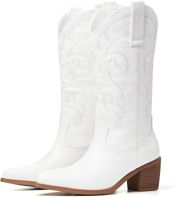 Cowboy Boots for Women, Pointed Toe Chunky Heel