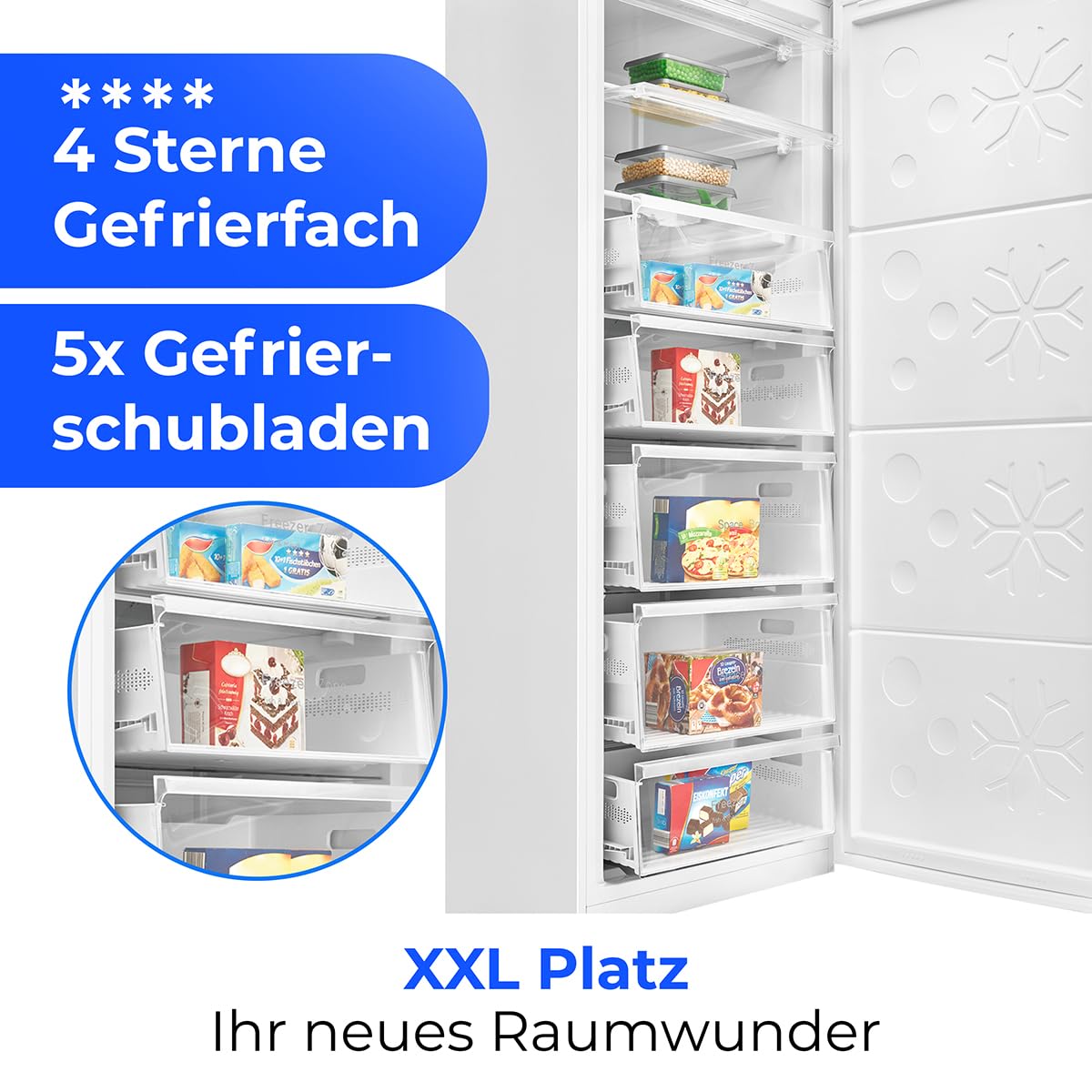 Congelador Bomann® NoFrost - 70 cm de ancho - 2 en 1 - convertible a refrigerador - 186 cm de alto - Clase energética D - Congelador - 5 cajones y 2 compartimentos - - Capacidad de 380 L - GSVS 7365