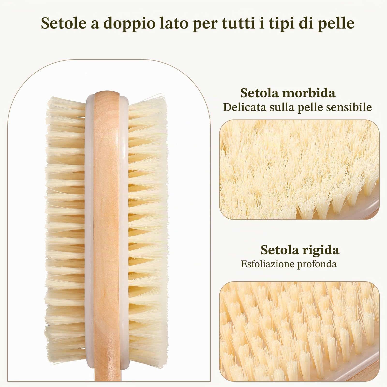 Blendura Spazzola Schiena Doccia Manico Lungo, Spazzola Corpo Bagnato e Asciutto Setole Morbide Esfoliante Corpo, Lunghezza 43 cm