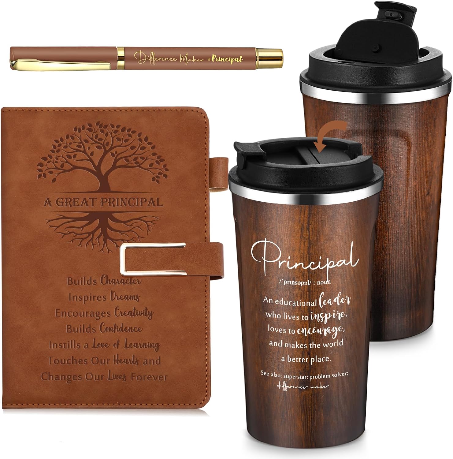 Pickmesh 3 Pcs Great Principal Gift Set 17Oz Coffee Mug Tumbler A5 Leather Journal with Ballpoint Pen Assistant Principal Appreciation Gift Thank You Favor for Teacher Educator Graduation(Black)