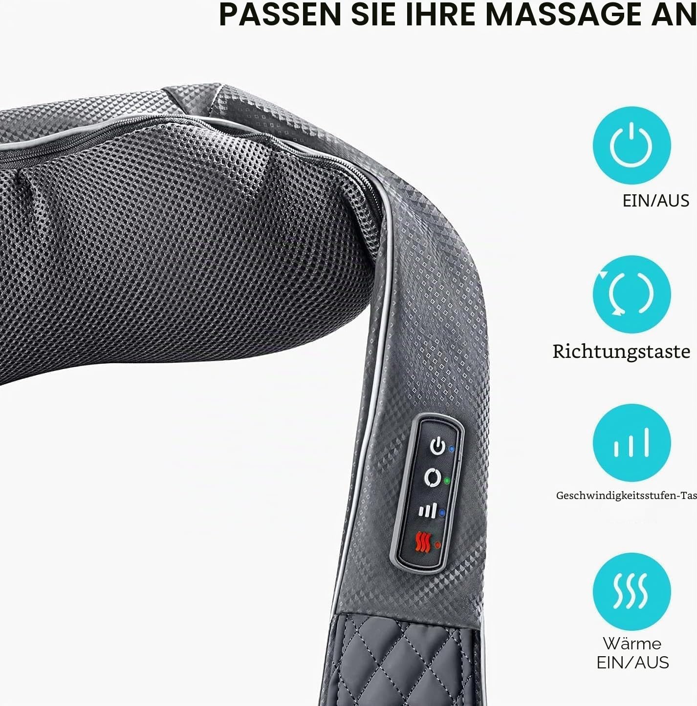 Kabelloses Nackenmassagegerät mit Wärmefunktion, ALLJOY Shiatsu Massagegerät it 3D-Massage von tiefem Gewebe, Tragbar Schulter Massagegerät, Weihnachtsgeschenke für Frauen, Männer