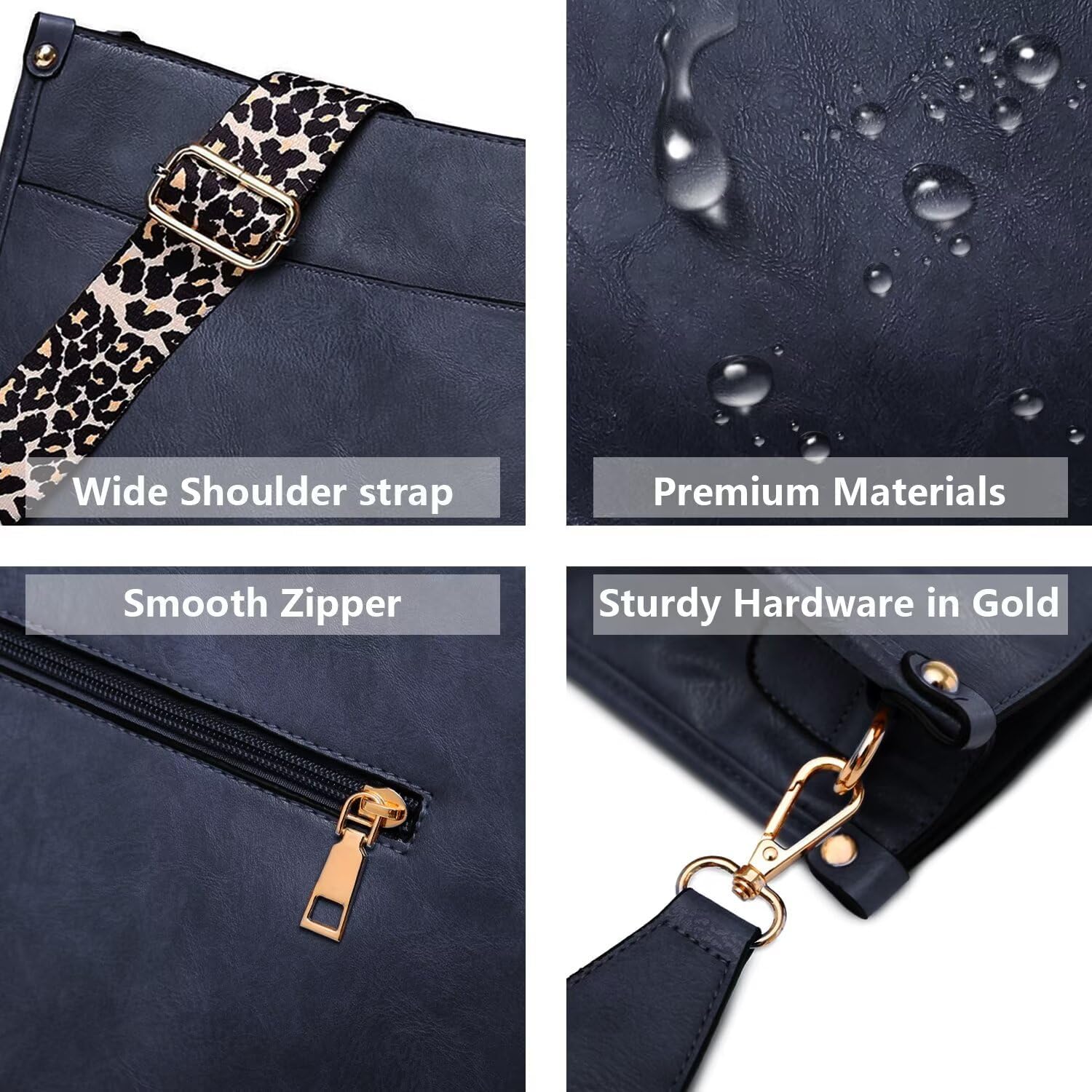 AUYOCO Vegan Leather Crossbody Bags for Women, Crossbody Purse with Guitar Strap Zipped Pockets Handbag Shoulder Bag