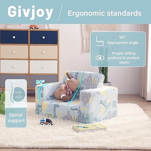 Miniatura 7 de Silla para Niños Pequeños Sofá para Niños, Sofá 2 en 1 de Sherpa Suave para Niños Pequeños Sillón Desplegable que Brilla en la Oscuridad con Funda
