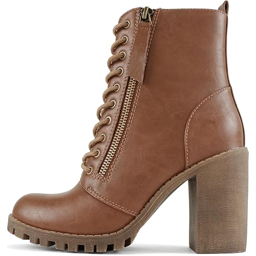 Soda Women's Malia Faux Lace Up Chunky Lug Sole Combat Boot