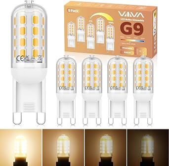 5Pcs G9 LED Light Bulbs Dimmable 5W, Warm White 3000K, 500LM, No Flicker [Energy Class E]