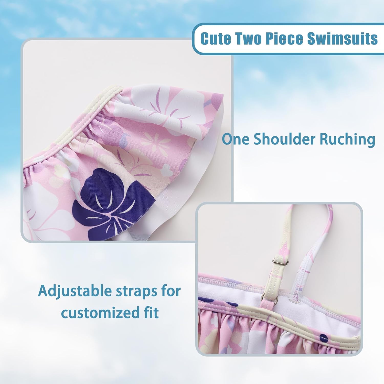 Girls Two Piece Tankini Swimsuits Tie Dye Bathing Suit for Kids One Shoulder Swimwear 3-16 Years