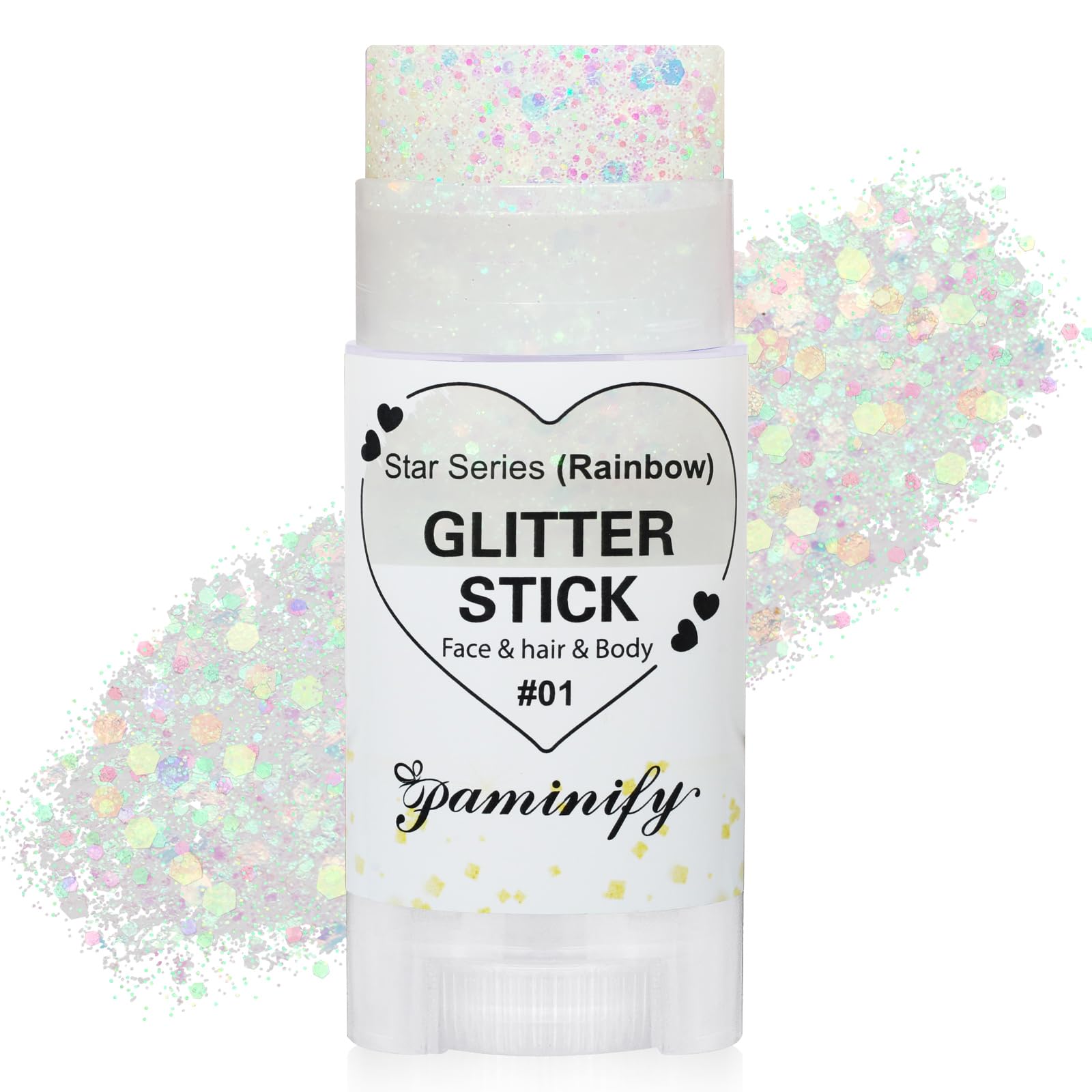 Paminify Rainbow White Hair Glitter Stick for Kids,Mardi Gras Outfit for Women,Mermaid Fairy Costume Body Face Glitter, Singer Concert Cosplay Glitter